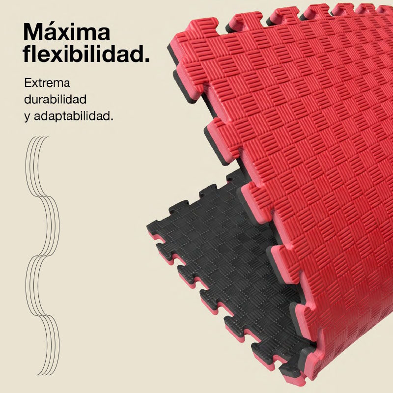 Jowy Tatami Puzzle 2cm 100x100cm, Pack 4 Unidades – Superficie 5 Líneas Negro/rojo_5