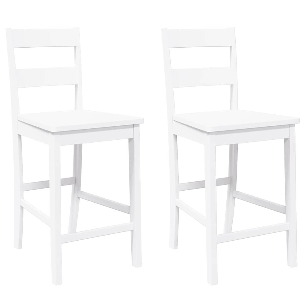 Taburetes De Bar 2 Uds Madera Maciza Blanca Caucho_0