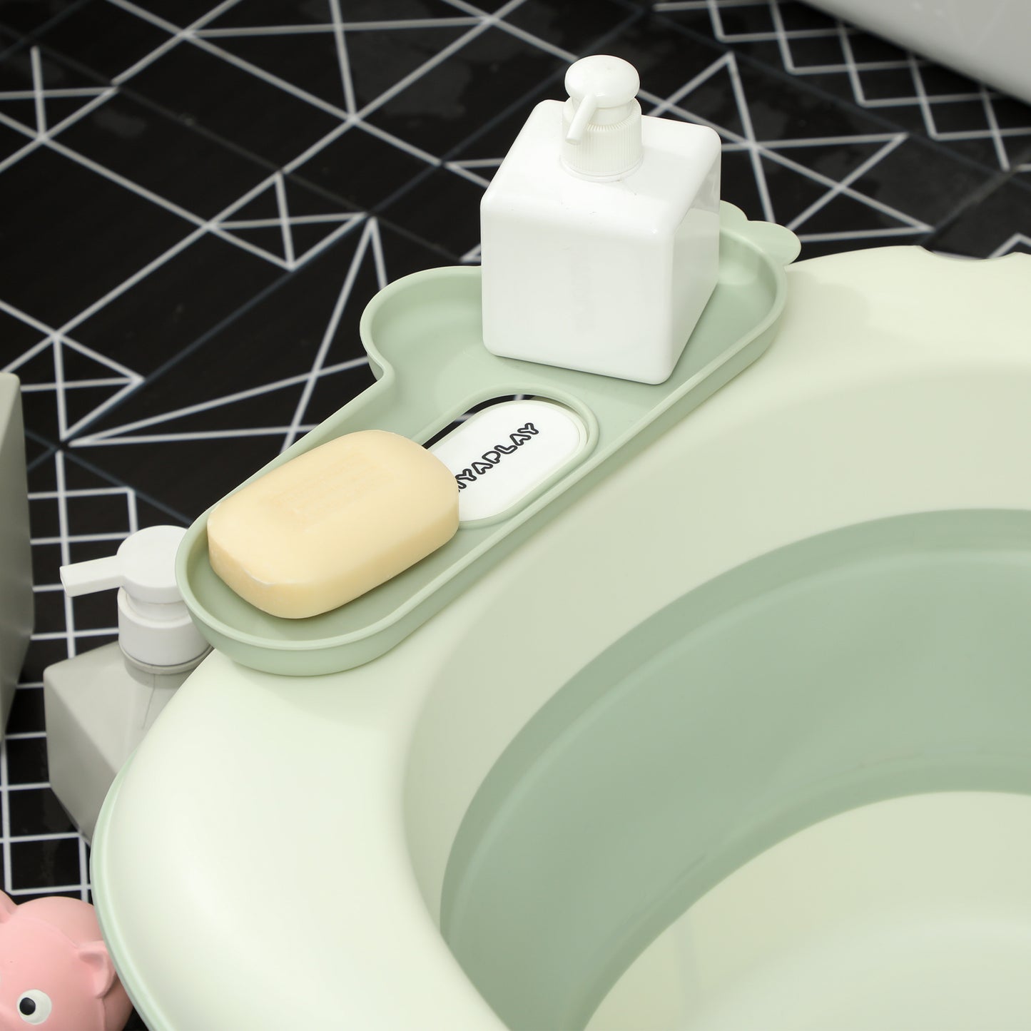 Aiyaplay Bañera Plegable Bebé Con Cojín De Baño Soporte Antideslizante Verde_3