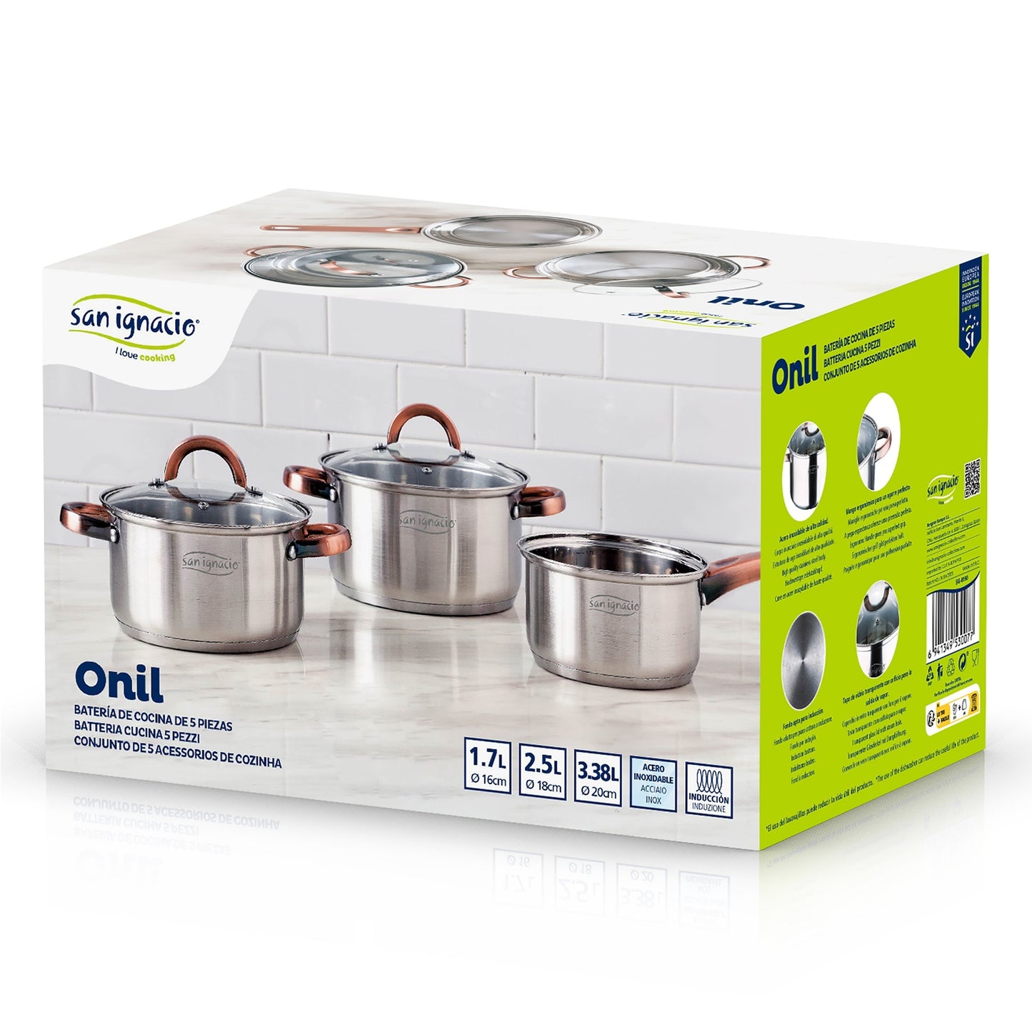 Bateria 5pc Acero Inoxidable Ø16ø18ø20, Aptas Para Inducción, Colección Onil_1
