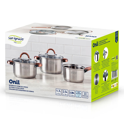 Bateria 5pc Acero Inoxidable Ø16ø18ø20, Aptas Para Inducción, Colección Onil_1