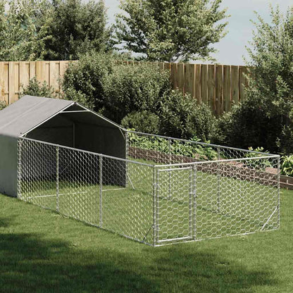 Caseta Perros Exterior Con Corral 6x2x1,5 M Acero Galvanizado_1
