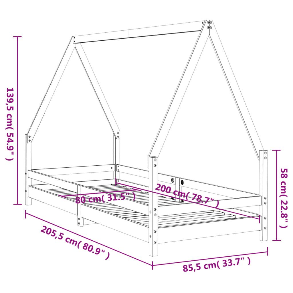 Vidaxl Estructura De Cama Para Niños Madera De Pino Negro 80x200 Cm_2