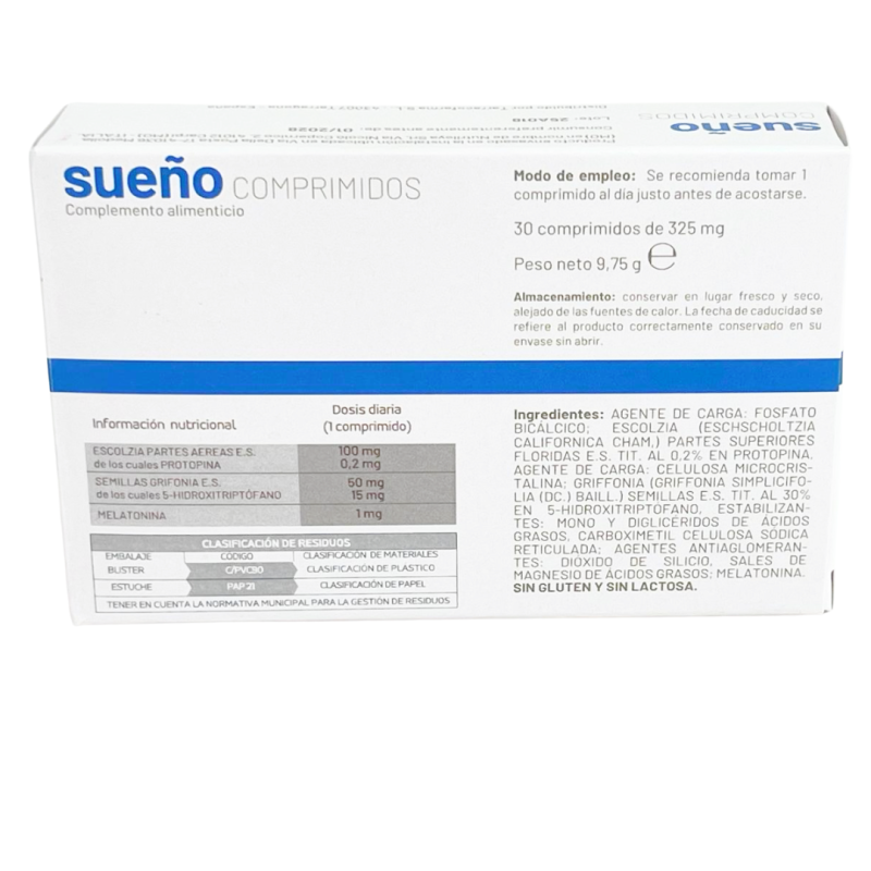 Sueño – Complemento Natural Con Melatonina, Triptófano Y Plantas Medicinales Para Dormir Mejor – 30 Comprimidos