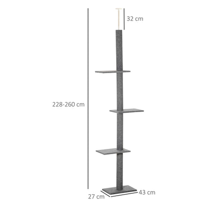 Pawhut Árbol Para Gatos Del Suelo Al Techo 43x27x228-260 Cm Con Altura Ajustable_2