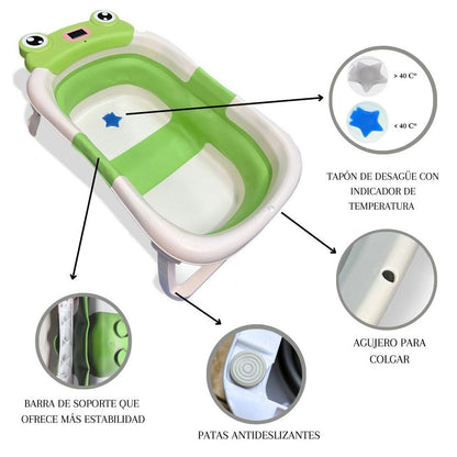Bathby Bañera Plegable Para Bebés Recién Nacidos, Cojín Rana, Termómetro, Patas Antideslizantes (verde Rana)_3