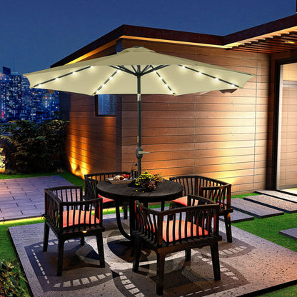 Outsunny Sombrilla Jardín Con 32 Luces Led Solares Inclinable Ø265x233 Cm Beige_3