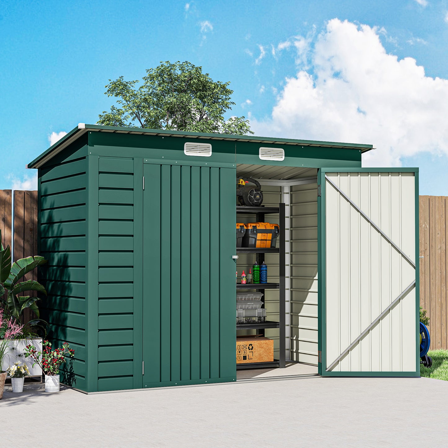 Outsunny Caseta De Jardín Exterior 2,7m² 249x121x183 Cm Con Doble Puerta Verde_4