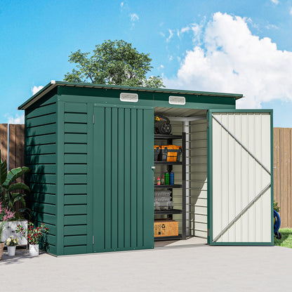 Outsunny Caseta De Jardín Exterior 2,7m² 249x121x183 Cm Con Doble Puerta Verde_4