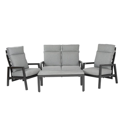 Conjunto De Sofás Para Jardín, Sofá 2 Plazas Reclinable, Aluminio, Color Antracita, Mesa:120x60x45cm Sillón:66x83x104 Cm Sofá:125x82x105 Cm Alto_0