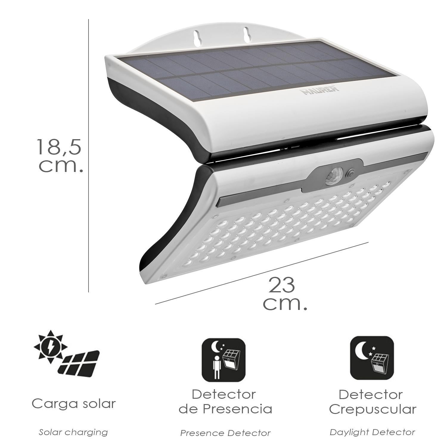 Aplique / Lampara Solar Led Jardin Blanca Con Sensor De Movimiento Y Crepuscular. Ip44_3