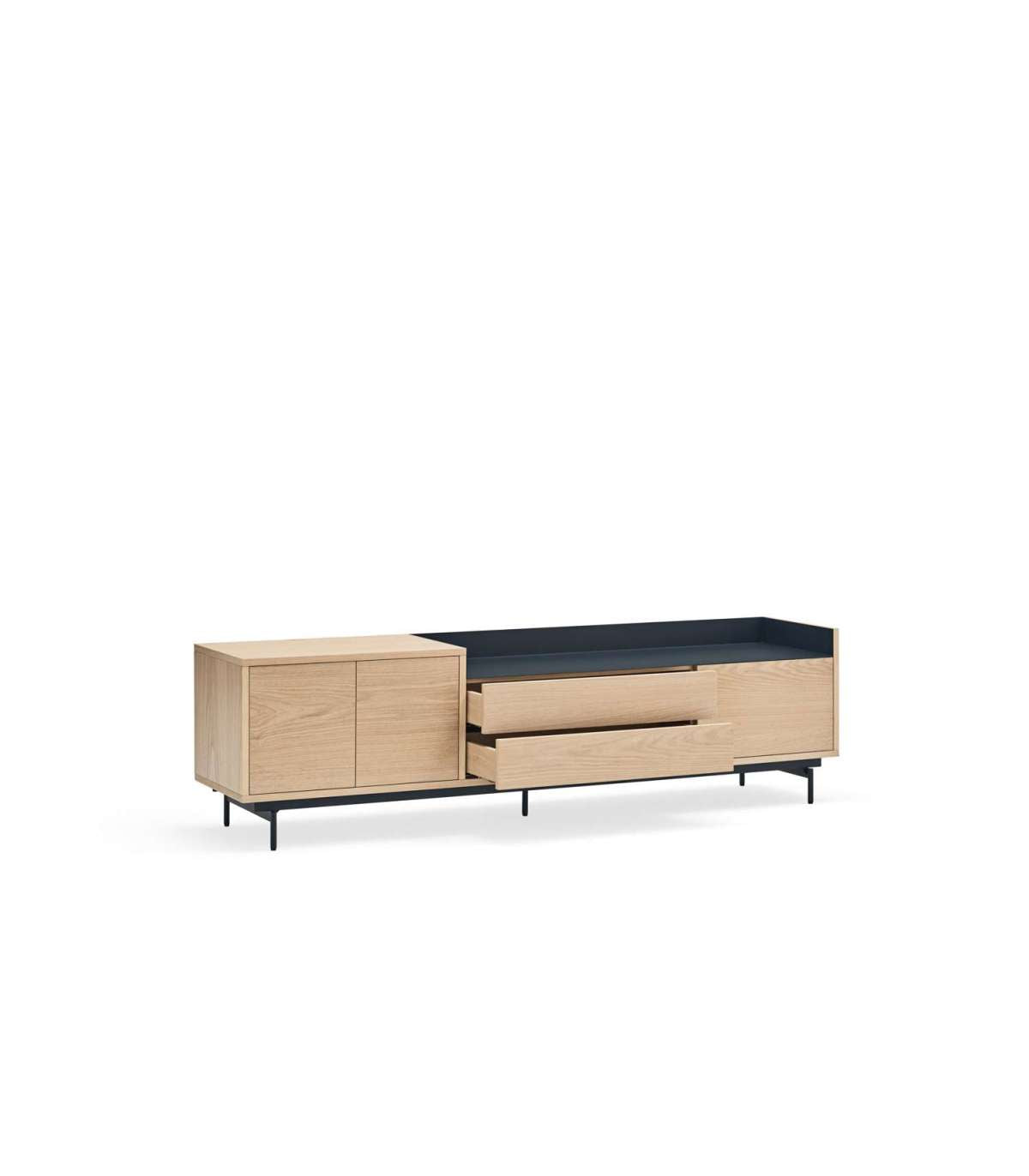 Mueble Para Televisión Modelo Valley 3 Puertas 2 Cajones Acabado Roble/azul Oscuro, 40cm(_3