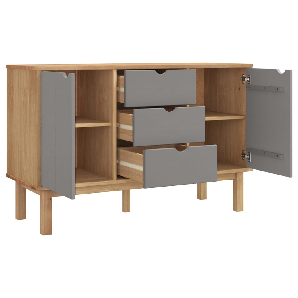 Aparador Otta Madera Maciza Pino Marrón Y Gris 113,5x43x73 Cm / Vetonek_3