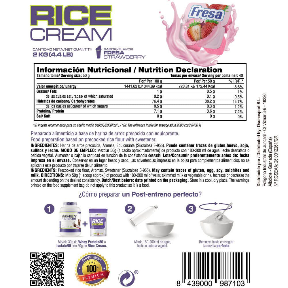Rice Cream (crema De Arroz Pregelatinizada) - 2kg - Fresa - Fuente De Carbohidratos De Buena - Masmusculo_4