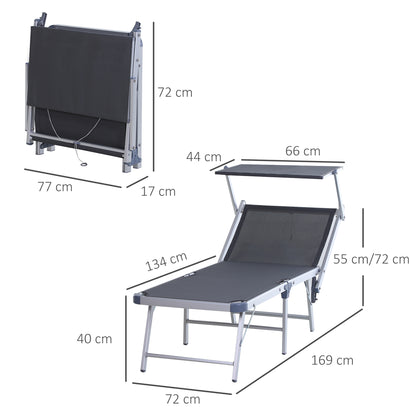 Outsunny Tumbona Reclinable Y Plegable Con Toldo 169x72x50/70cm Gris_2