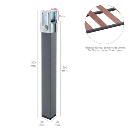 Juego Patas Somier Cuadradas (4 Unidades) Tubo 30x30 Mm. Para Somier De 30x30 Mm. Altura 25 Cm.
