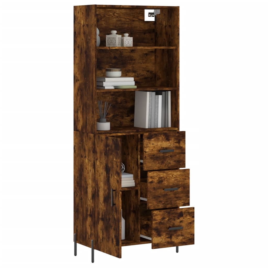 Aparador Alto Madera Contrachapada Roble Ahumado 69,5x34x180 Cm_2