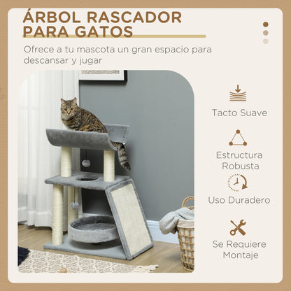 Pawhut Rascador Para Gatos Altura 76 Cm Con Plataforma En U Gris Claro_3