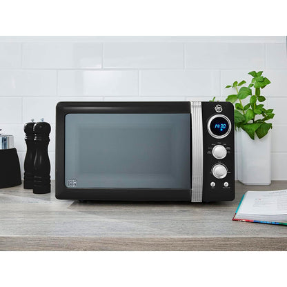 Retro Microondas Digital 20l, 5 Niveles De Potencia, Función Descongelación Temporizador 60 Min, Swan, Sm22030lbneu, Negro