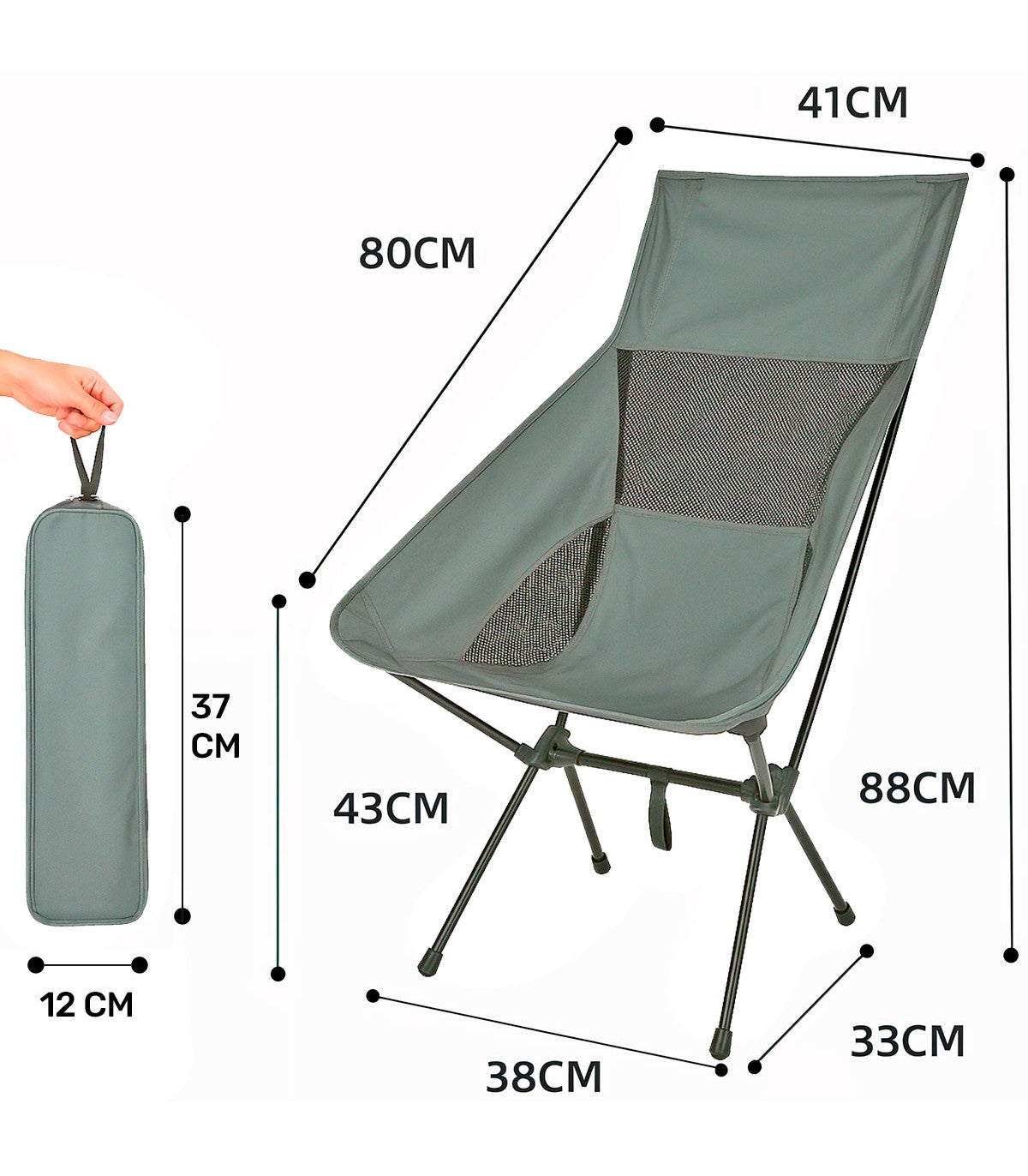 Silla Ultraligera Respaldo Alto Desmontable Gris_3