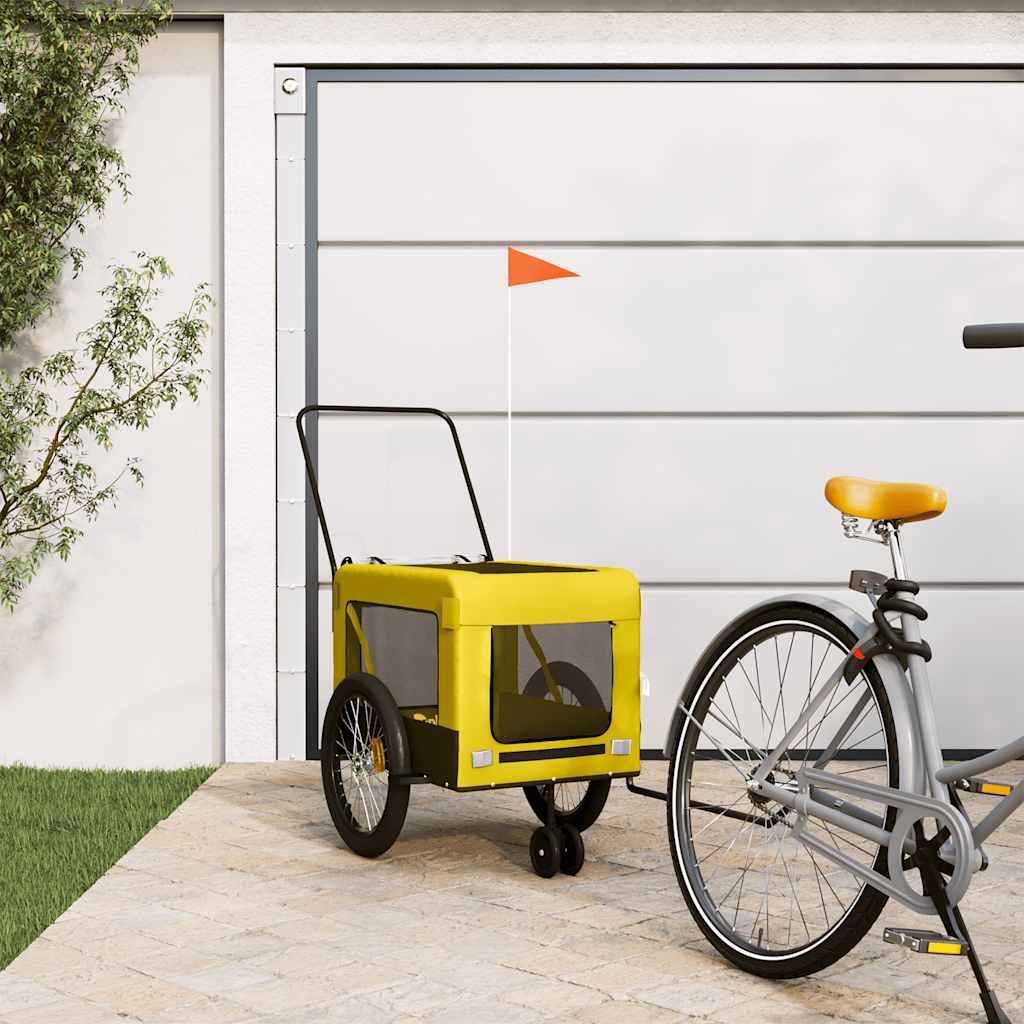 Remolque Bicicleta Mascotas Hierro Tela Oxford Amarillo Negro_1