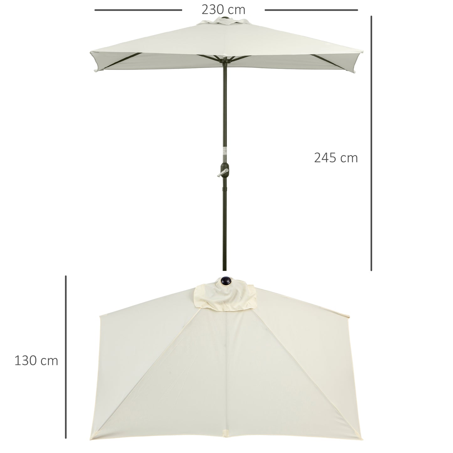 Outsunny Media Sombrilla 230x130x245 Cm Parasol De Pared Con Manivela Beige_2