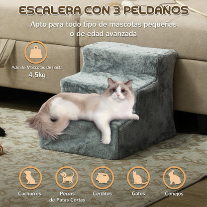Pawhut Escalera Para Mascotas De 3 Peldaños Con Funda Extraíble 46x35x35 Cm Gris_3