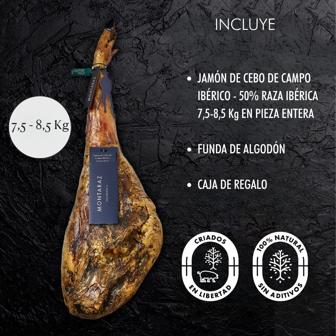 Montaraz® Jamon De Cebo De Campo Ibérico | 50% Raza Ibérica | Curación 24 Meses | Pieza De 7,5-8,5 Kg | 100% Natural_2