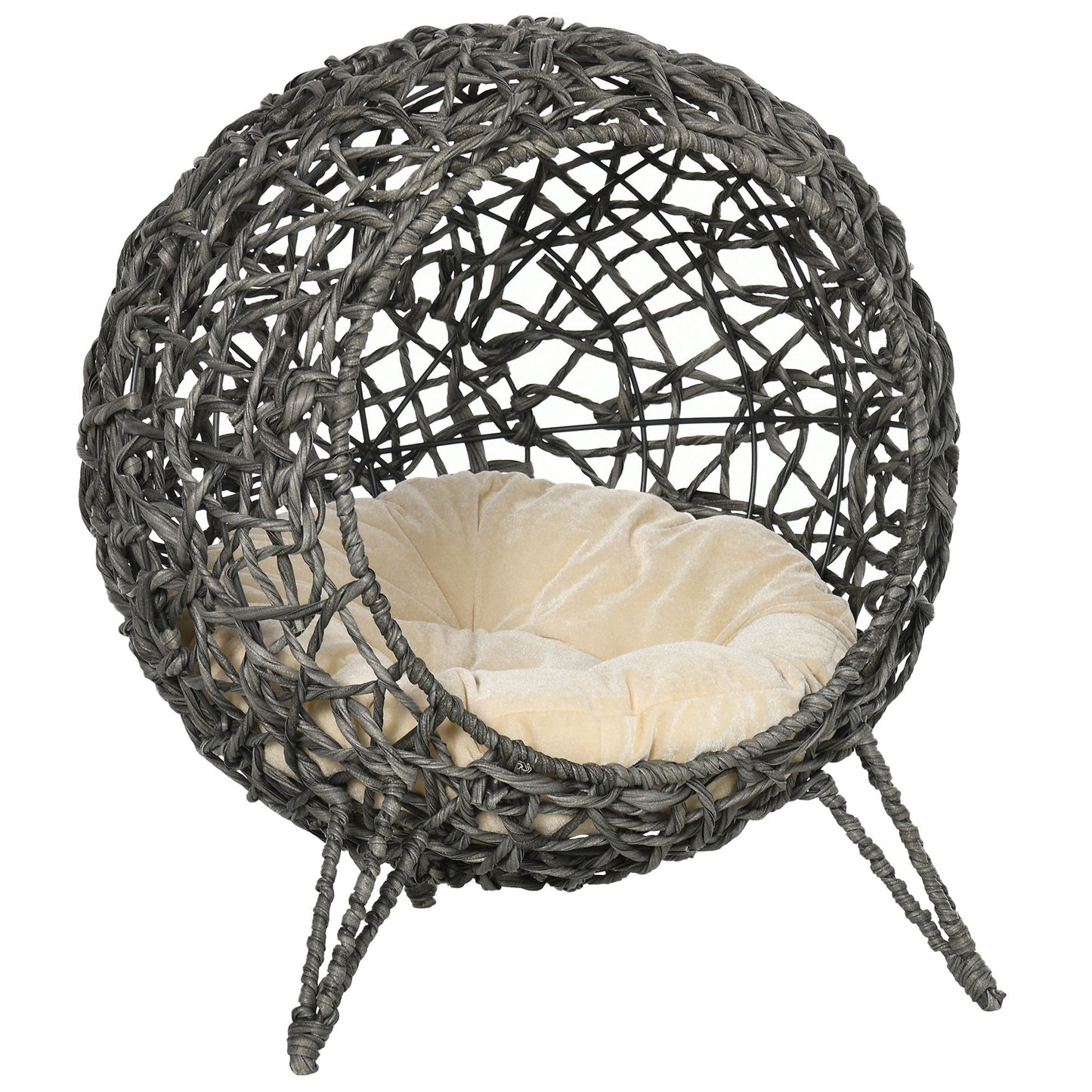 Pawhut Cueva De Ratán Con Cojín Para Gatos Base Elevada Con 3 Patas Φ52x58 Cm_0