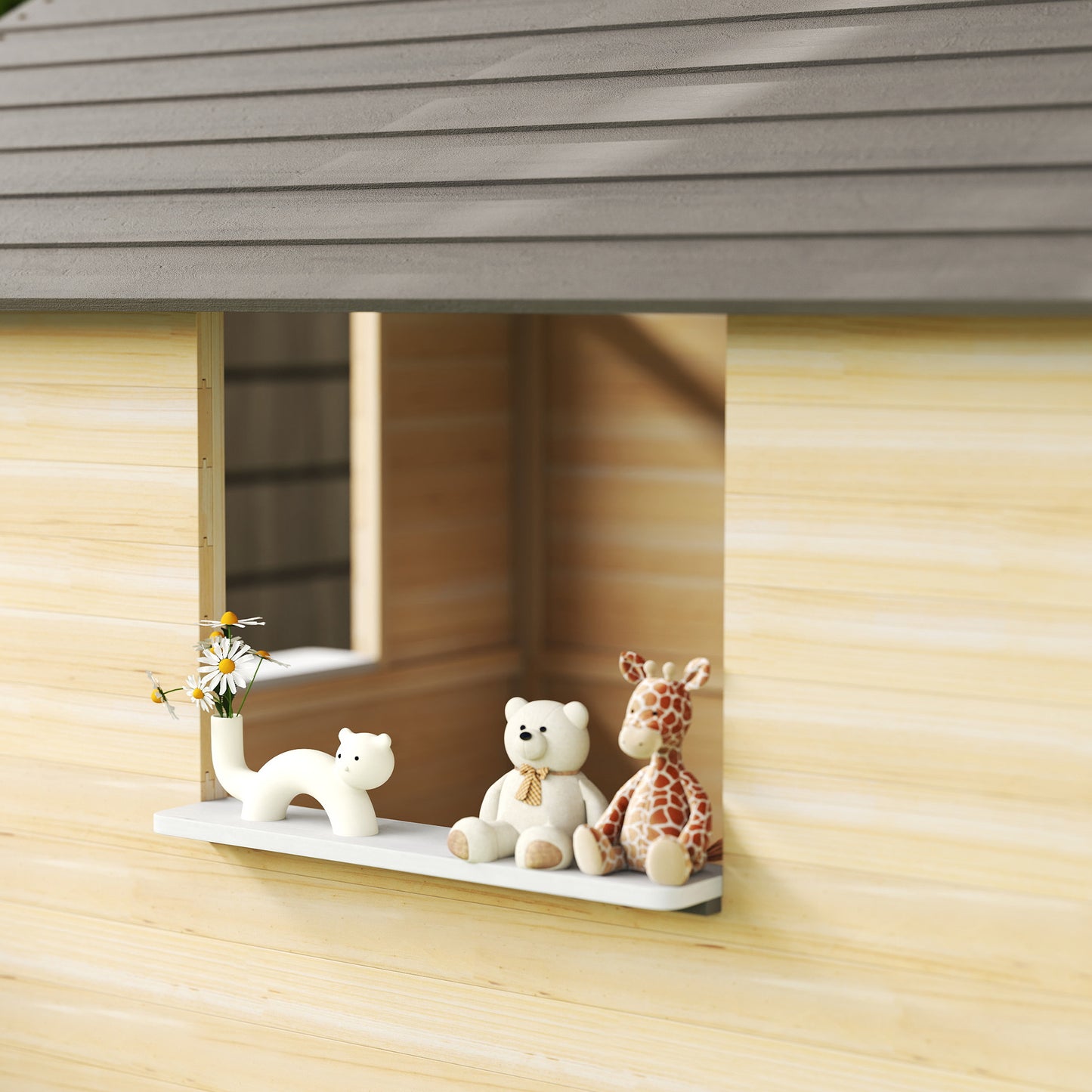 Outsunny Casa De Jardín Infantil De Madera Con Ventanas 113x94x134,5 Cm Natural_4