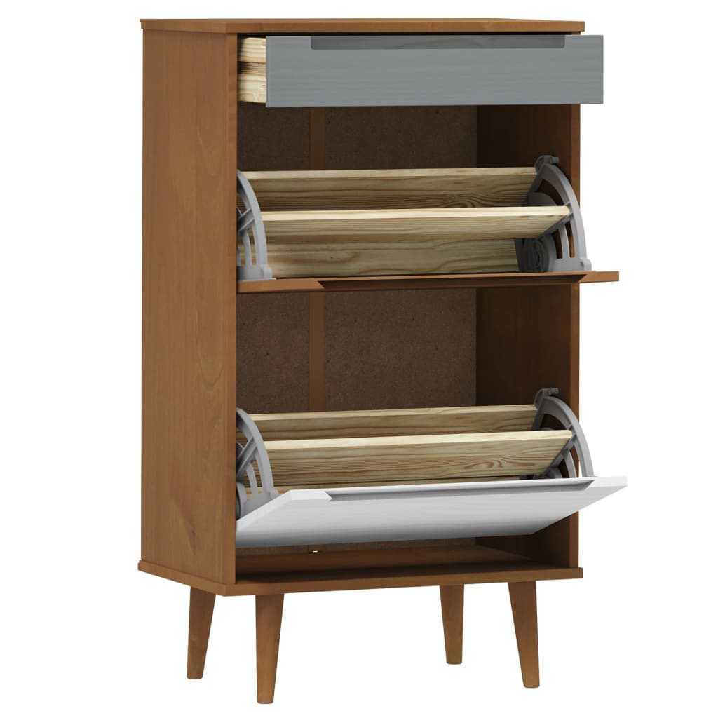 Zapatero Molde Madera Maciza De Pino Marrón 59,5x35x103 Cm / Vetonek_2