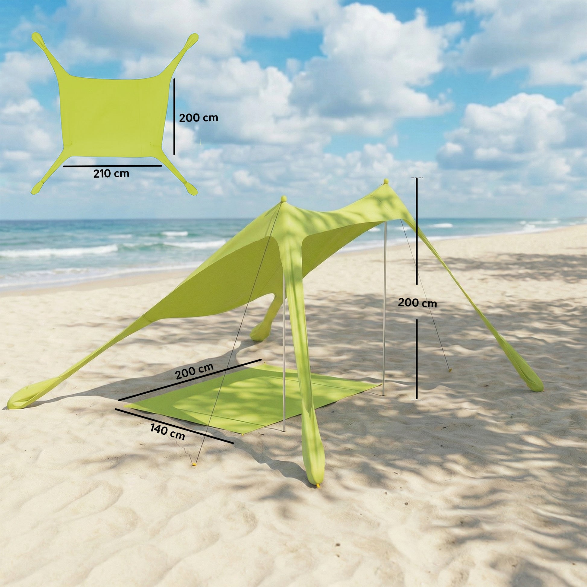 Outsunny Carpa Playa Plegable Con Esterilla Upf50+ Postes De Aluminio Pala Bolsa_2