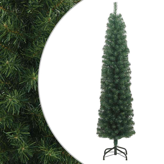 Vidaxl Árbol De Navidad Artificial Delgado Y Soporte Pvc Verde 210 Cm_0