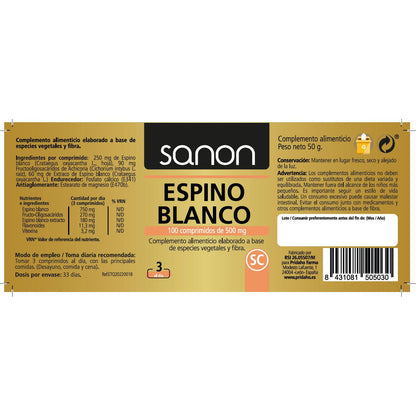 Espino Blanco SANON 100 comprimidos de 500 mg