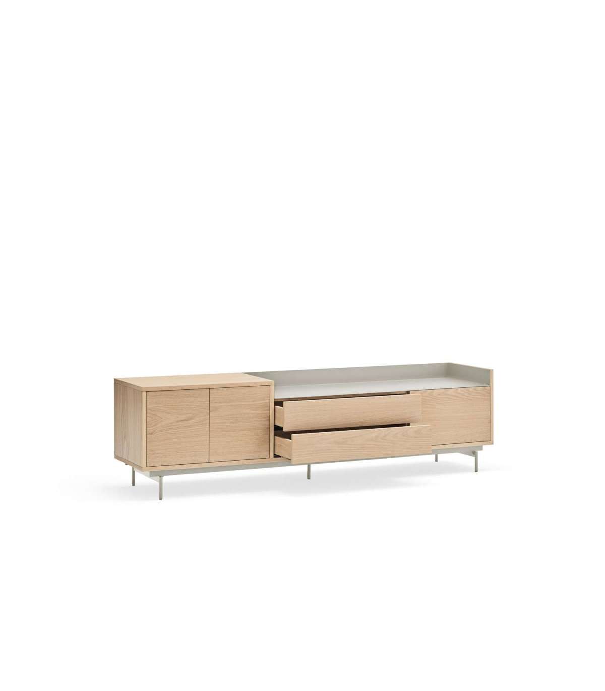 Mueble Para Televisión Modelo Valley 3 Puertas 2 Cajones Acabado Roble/gris Claro, 40cm(a_3