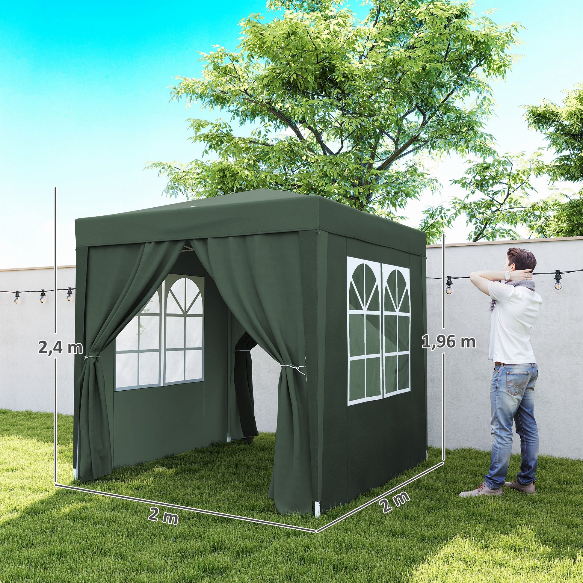 Outsunny Carpa Plegable 2x2m Exterior Con 4 Paredes Y Bolsa De Transporte Verde_2