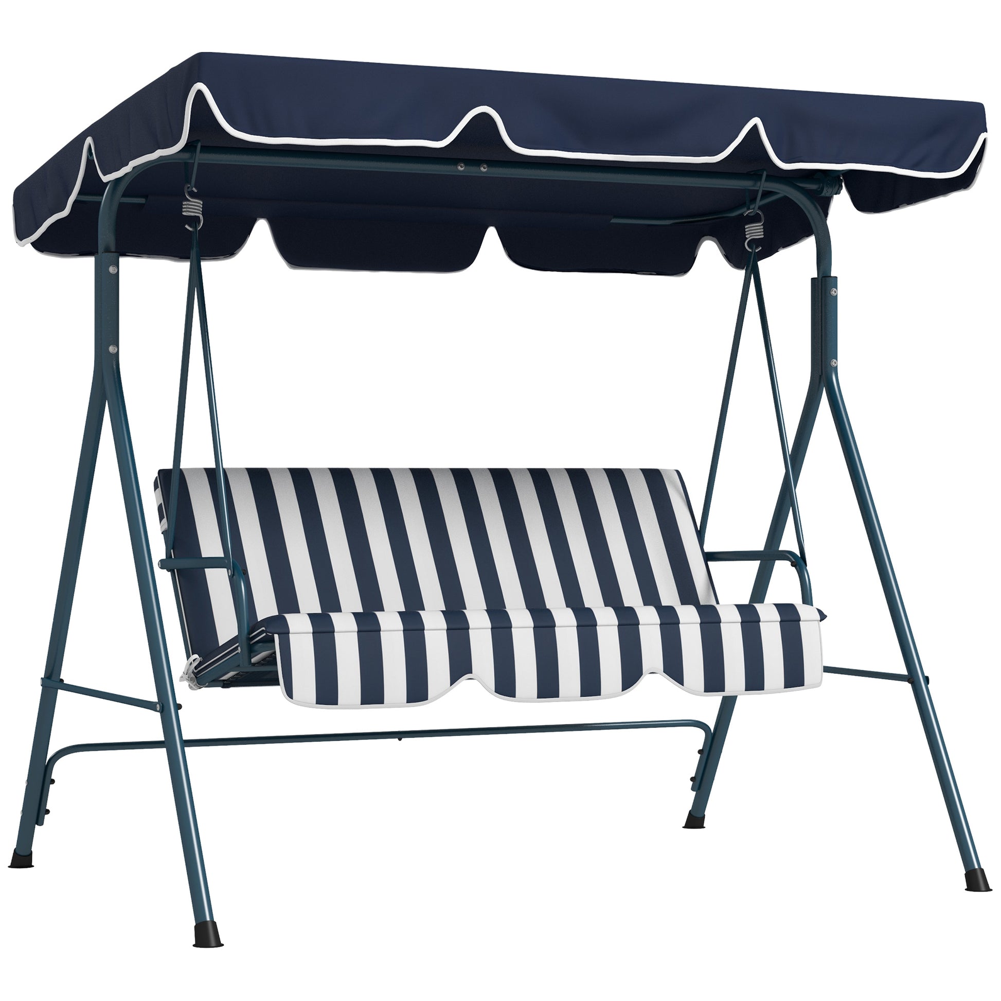 Outsunny Columpio Balancín De Jardín Exterior 3 Plazas 172x110x153 Cm Raya Azul_0