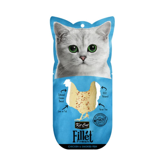 Kit Cat FilletFresh - Pollo y Pescado Ahumado 30 g Snack natural para gatos