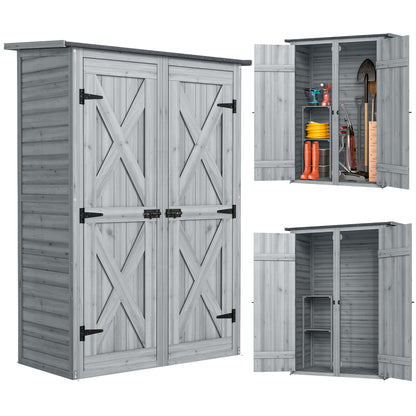 Outsunny Caseta De Jardín De Madera 115x53x156 Cm Con 2 Estantes Y 2 Puertas_0