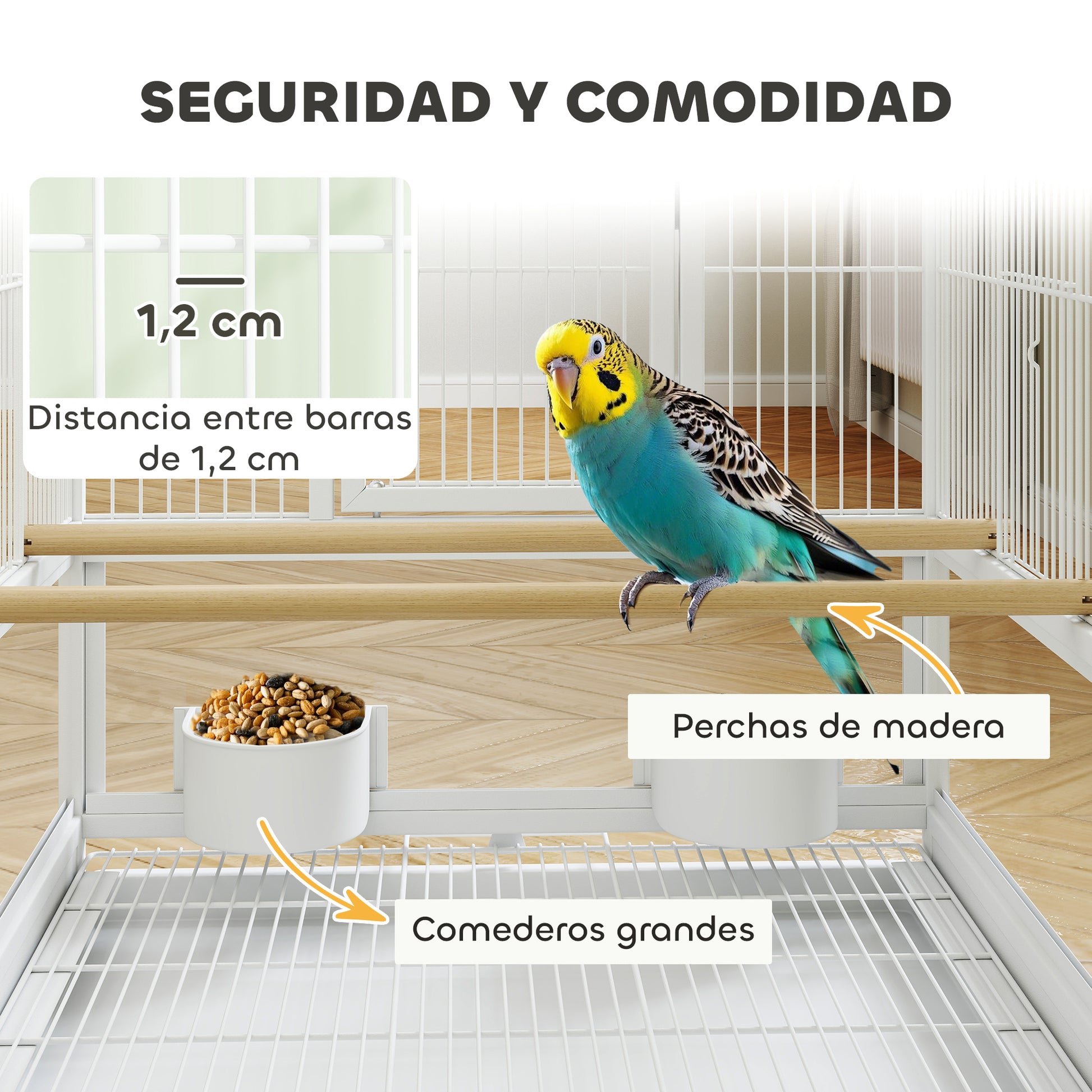 Pawhut Jaula Para Pájaros Con Ruedas Paneles Acrílicos 48x46x83 Cm Blanco_4
