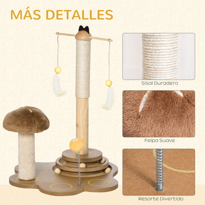 Pawhut Rascador Para Gatos De Sisal Con Seta Juego Con Muelle Y Base De Madera_5