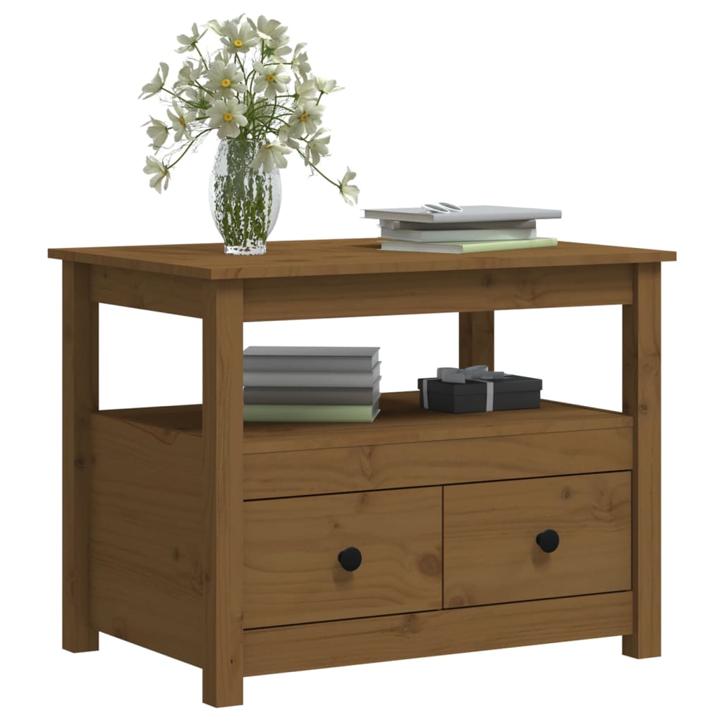 Mesa De Centro De Madera Maciza De Pino Marrón Miel 71x49x55 Cm_3