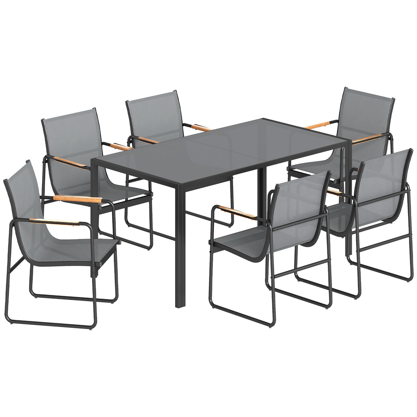 Outsunny Conjunto De Mesa Y Sillas Jardín De 7 Piezas Con Sillas Transpirables_0