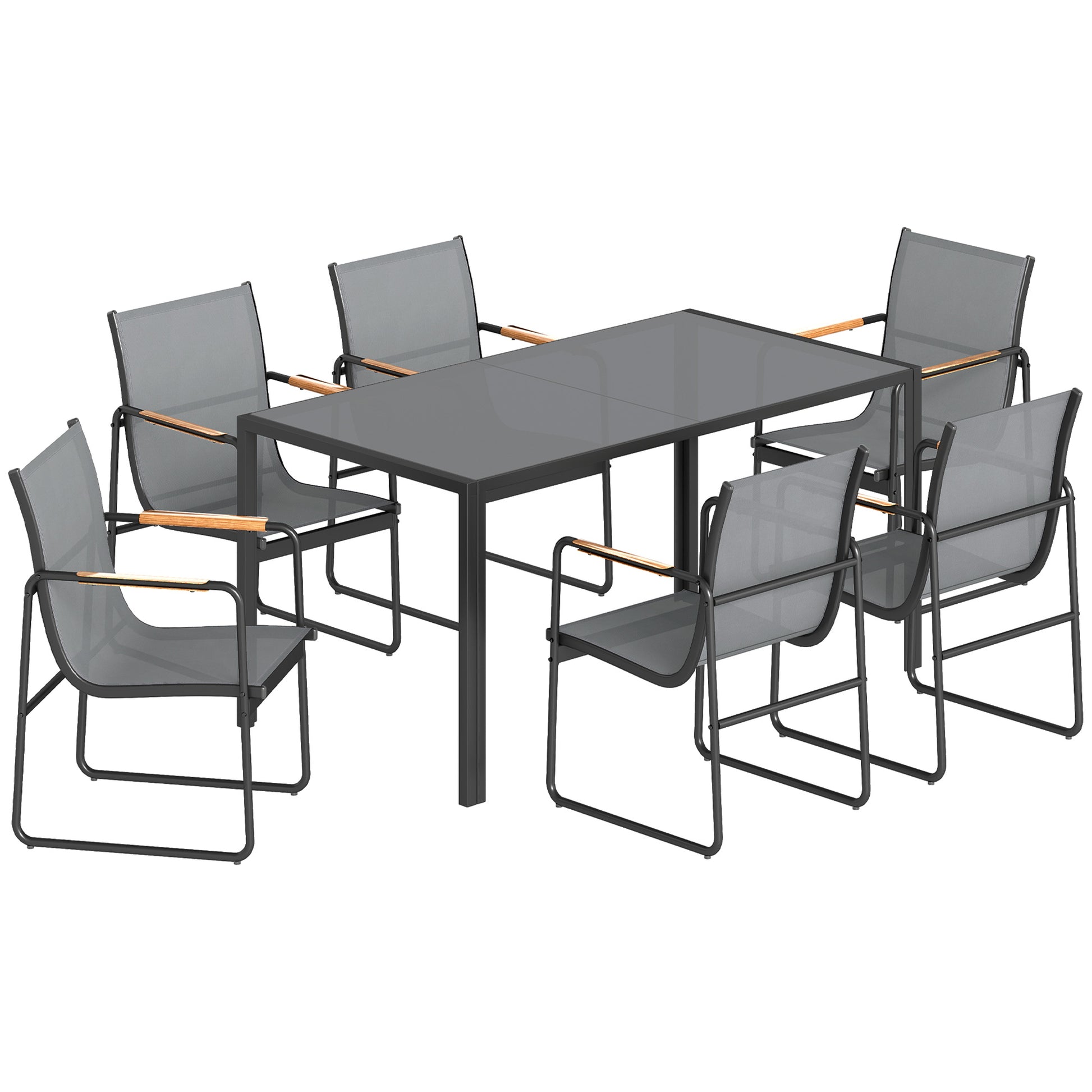 Outsunny Conjunto De Mesa Y Sillas Jardín De 7 Piezas Con Sillas Transpirables_0