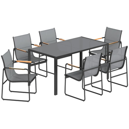 Outsunny Conjunto De Mesa Y Sillas Jardín De 7 Piezas Con Sillas Transpirables_0