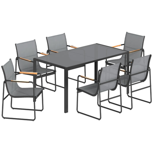 Outsunny Conjunto De Mesa Y Sillas Jardín De 7 Piezas Con Sillas Transpirables_0