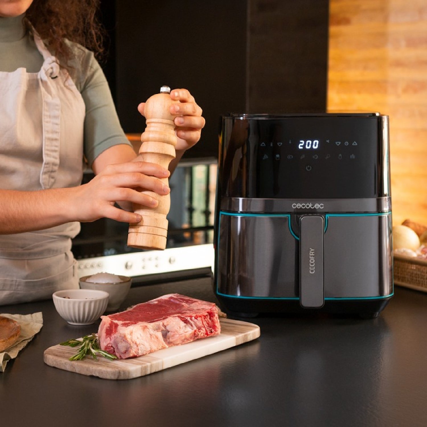 Freidora Sin Aceite De Aire Cecofry Full Inoxblack 5500. Dietética Y Digital, 1450 W Nominal, 1600 W Máxima, 5l Volumen, 5,5l Área De Cocinado, Acab_2