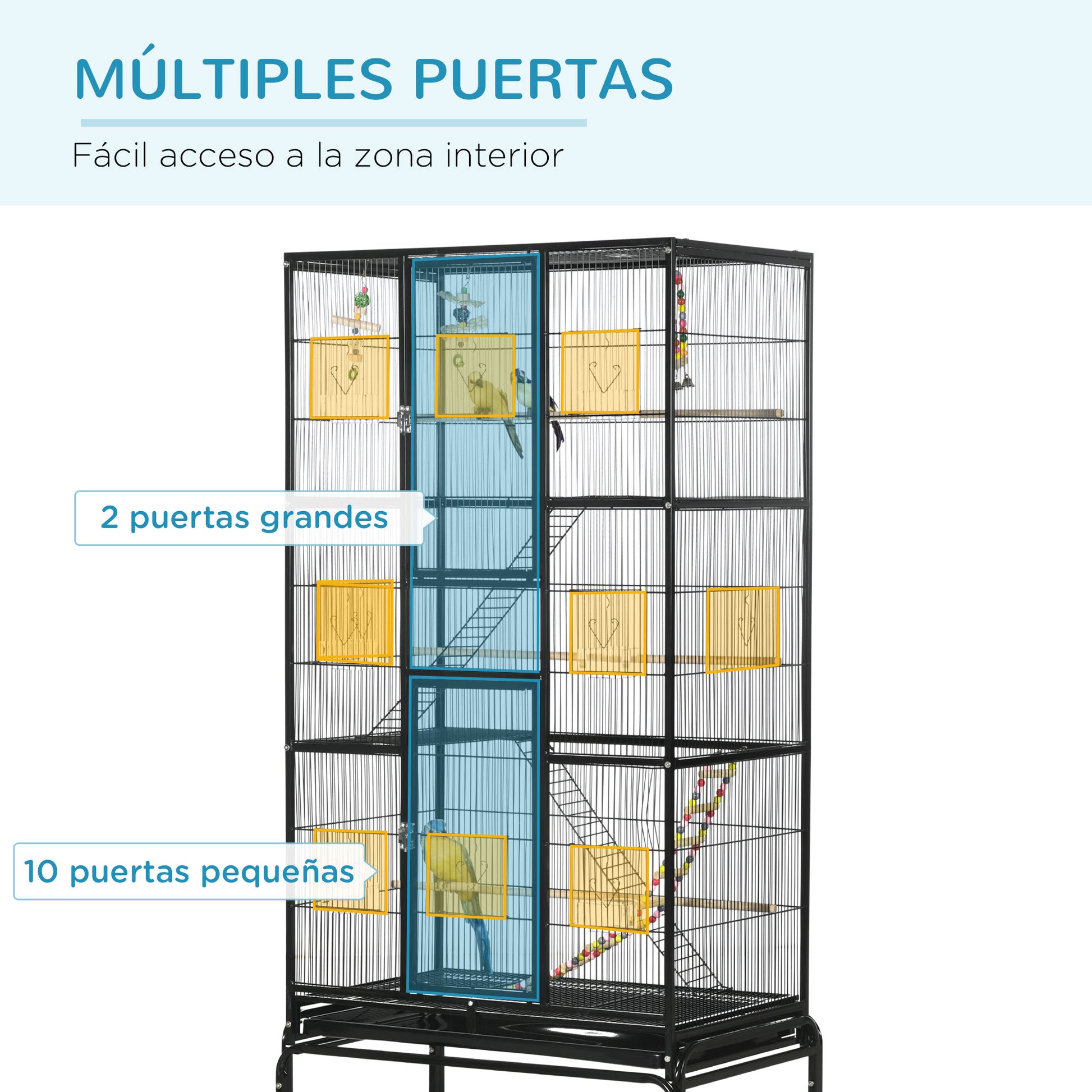 Pawhut Jaula Para Pájaros Con Ruedas 83x53x180 Cm Con 3 Perchas Comederos_3