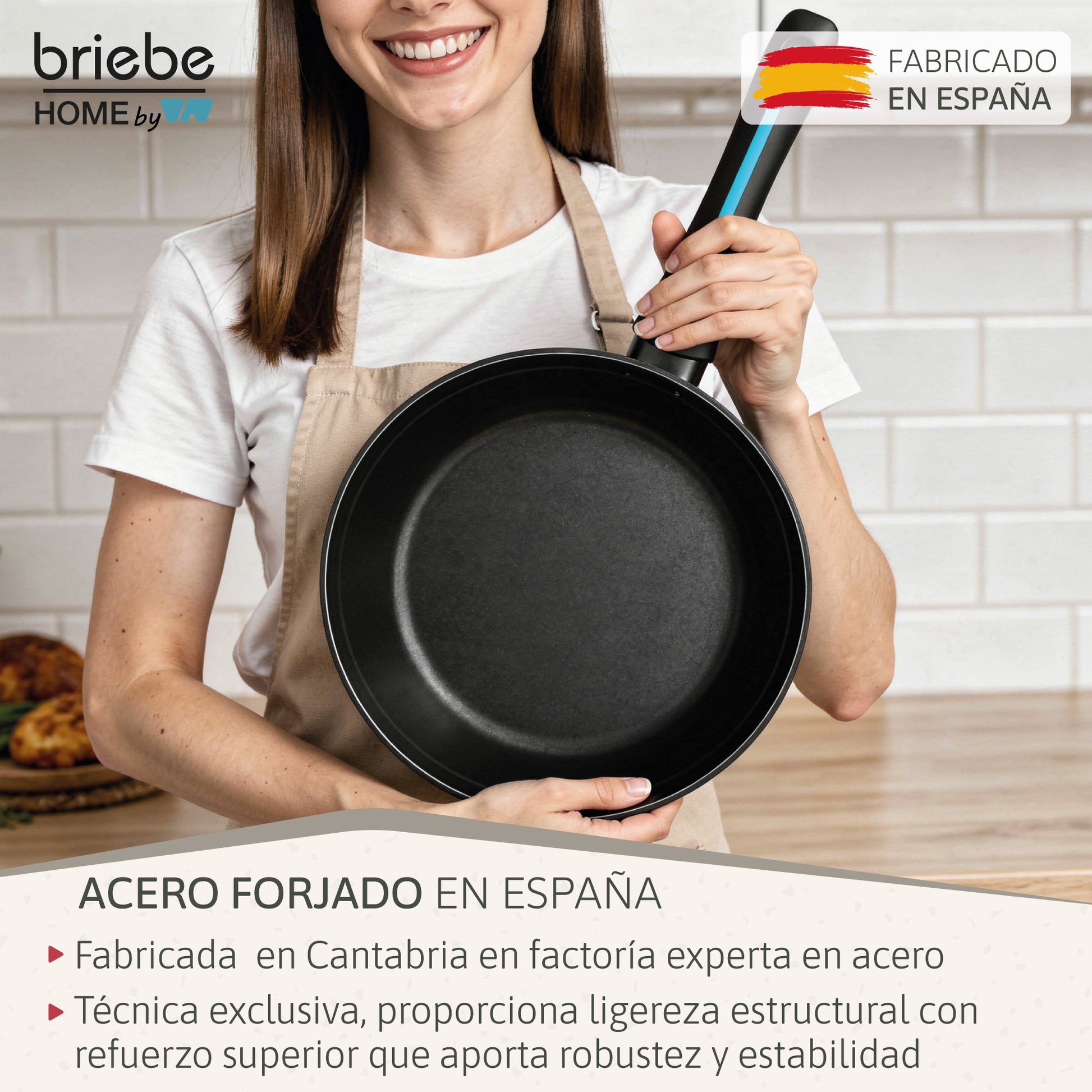 Briebe Set 3 Sartenes Inducción Acero Forjado 20-24-28cmantiadherente Sin Pfoa, Fabricada En España, Mare, Azul_2