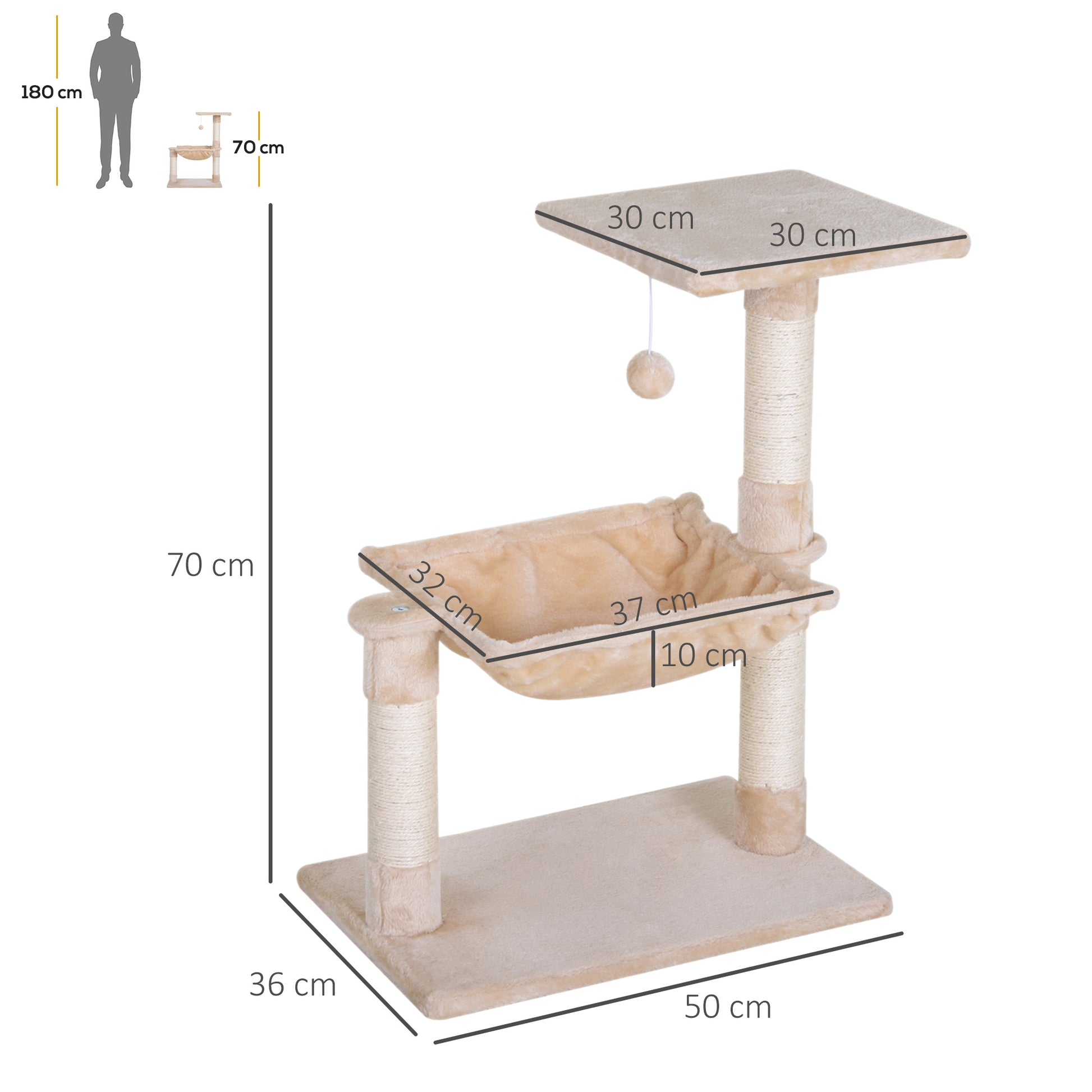 Pawhut Rascador Árbol Gatos Centro Actividad Plataforma Caseta Sisal Natural_2